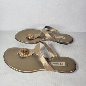 Brighton Women Gold Pansy Comfortable Ornate Thong Leather Sandals Size 9